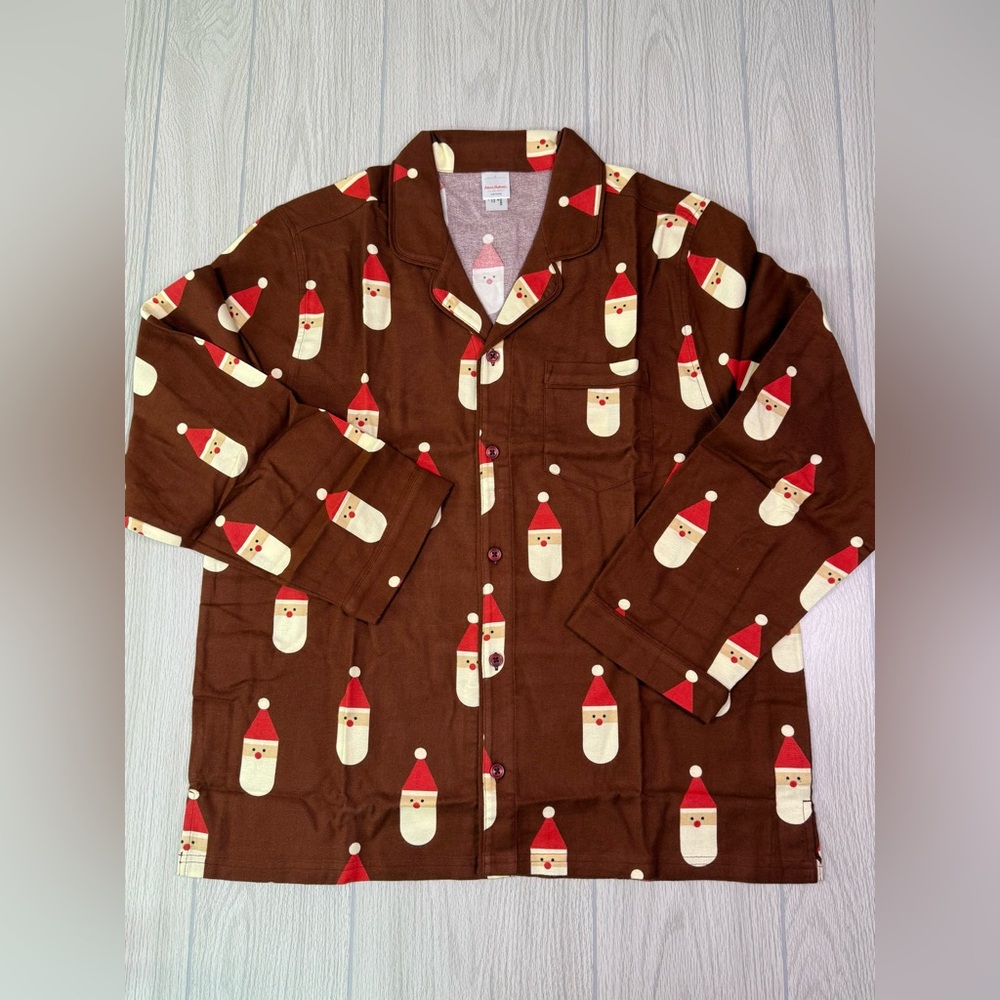 Hanna Andersson Brown Santa Print Kids Pajama Top - Picture 2 of 7